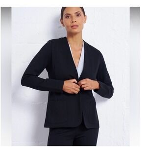 Franne Golde Perfect Ponte Blazer Black Knit Single Button Jacket XL 5490FG